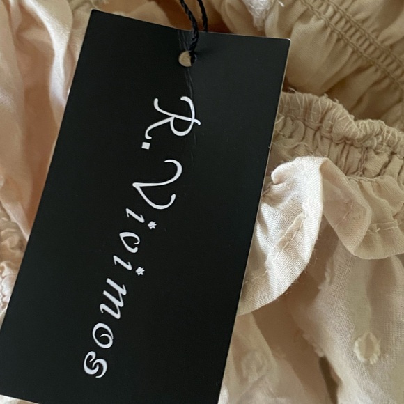 R. Vivimos 100% Cotton Empire Waist Cream Swiss Dot Midi Dress. Size Medium - Picture 9 of 11